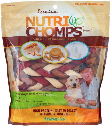 10 count Nutri Chomps Premium Mixed Flavor Braids Dog Chews 6 Inch