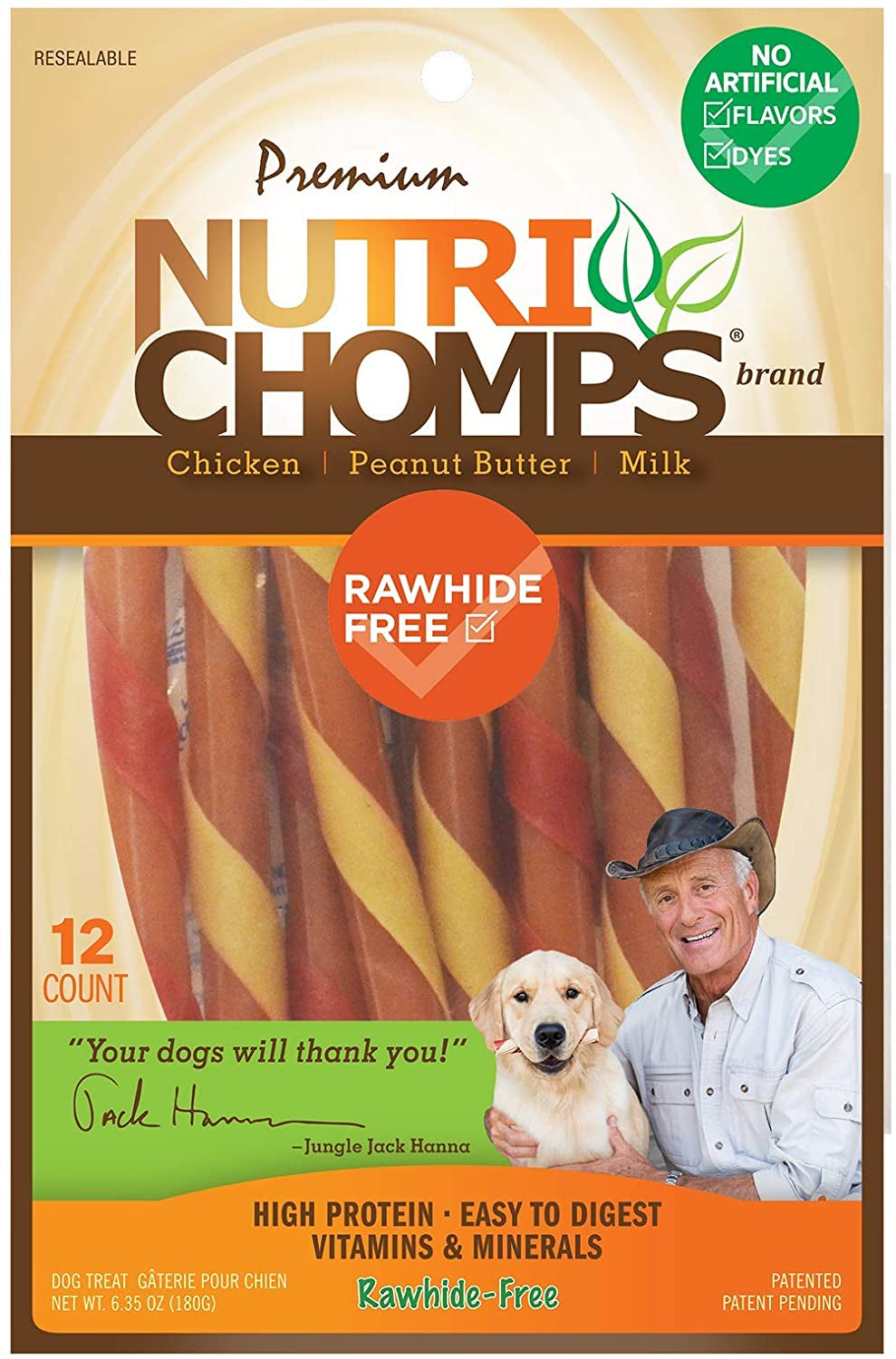 72 count (6 x 12 ct) Nutri Chomps Mini Twist Dog Treat Peanut Assorted Flavors