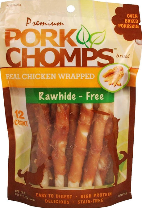 72 count (6 x 12 ct) Pork Chomps Premium Real Chicken Wrapped Twists Mini