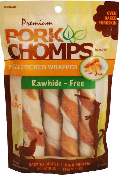 20 count (5 x 4 ct) Pork Chomps Premium Real Chicken Wrapped Twists Large