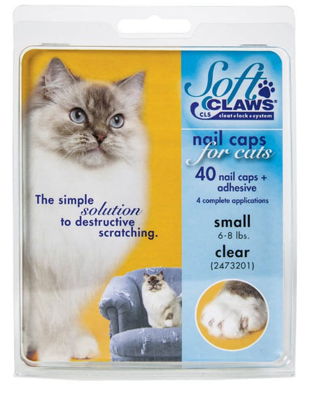 Small - 40 count Soft Claws Nail Caps for Cats Clear