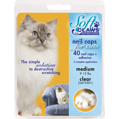 Medium - 40 count Soft Claws Nail Caps for Cats Clear
