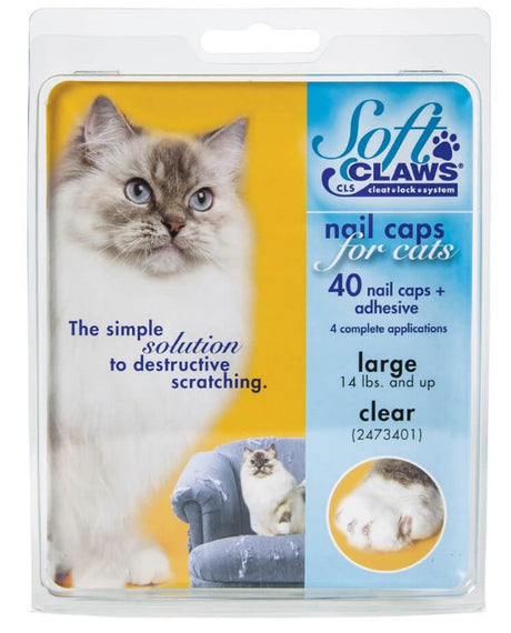 Large - 40 count Soft Claws Nail Caps for Cats Clear