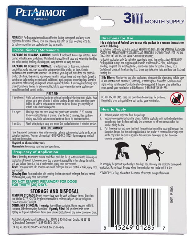 9 count (3 x 3 ct) PetArmor Flea and Tick Treatment for Small Dogs (5-22 Pounds)