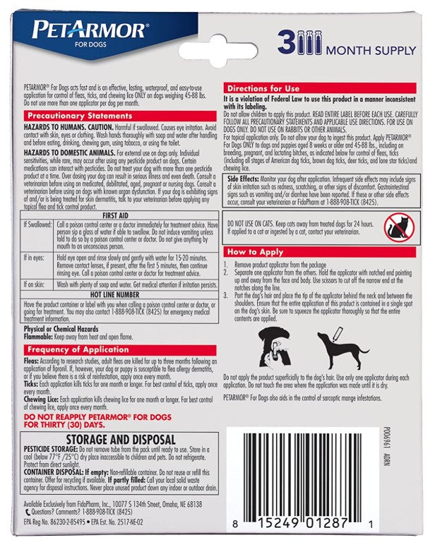 9 count (3 x 3 ct) PetArmor Flea and Tick Treatment for Large Dogs (45-88 Pounds)