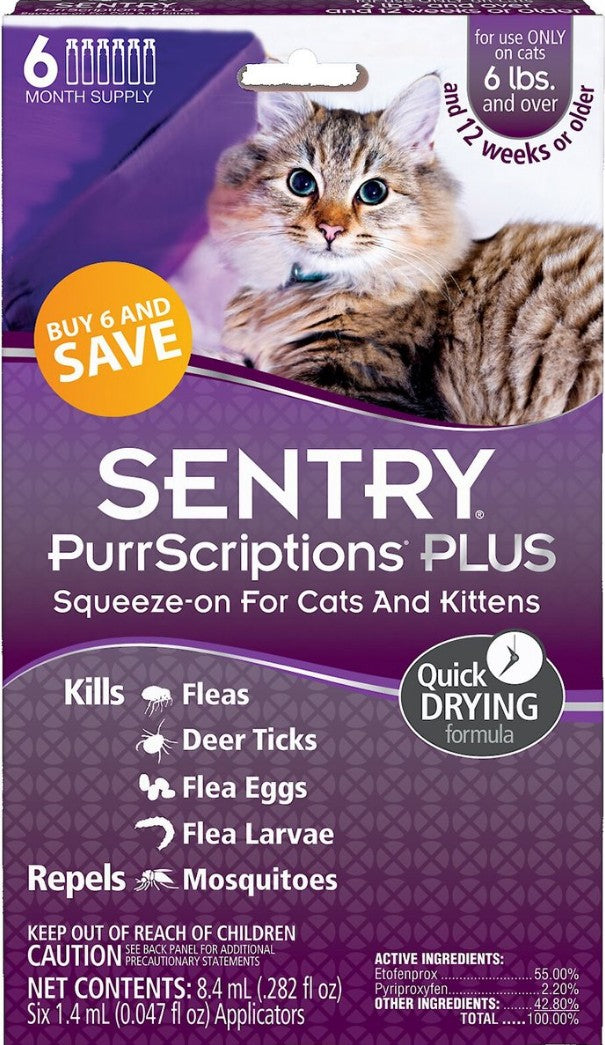 Sentry PurrScriptions Plus Squeeze-On Flea and Tick Control for Large Cats and Kittens - PetMountain.com