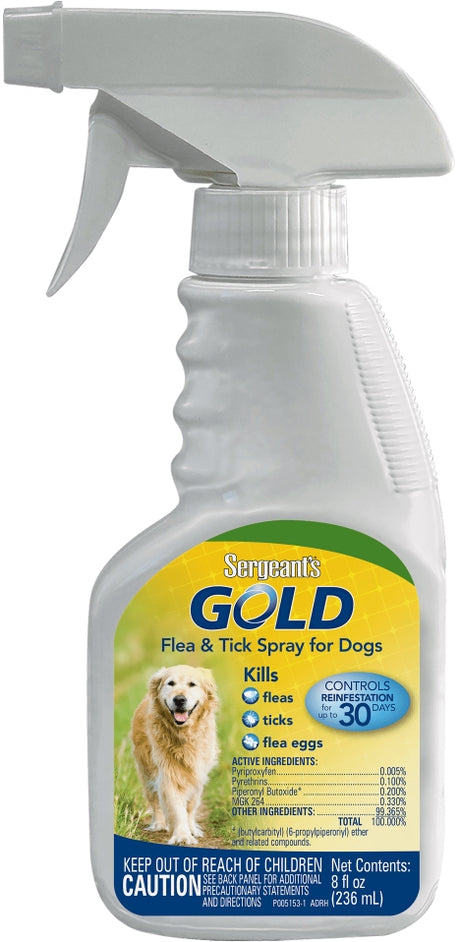 8 oz Sergeants Gold Flea and Tick Spray for Dogs