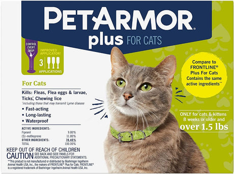 3 count PetArmor Plus Flea and Tick Treatment for Cats (Over 1.5 Pounds)