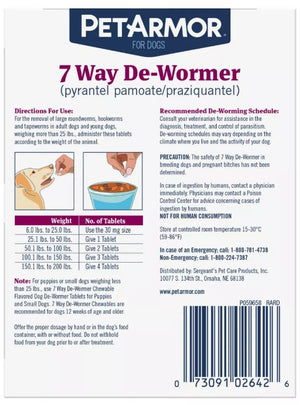 6 count (3 x 2 ct) PetArmor 7 Way De-Wormer for Medium to Large Dogs 25-200 Pounds