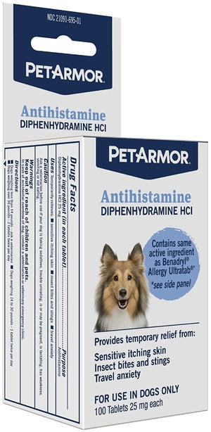 500 count (5 x 100 ct) PetArmor Antihistamine Medication for Allergies for Dogs