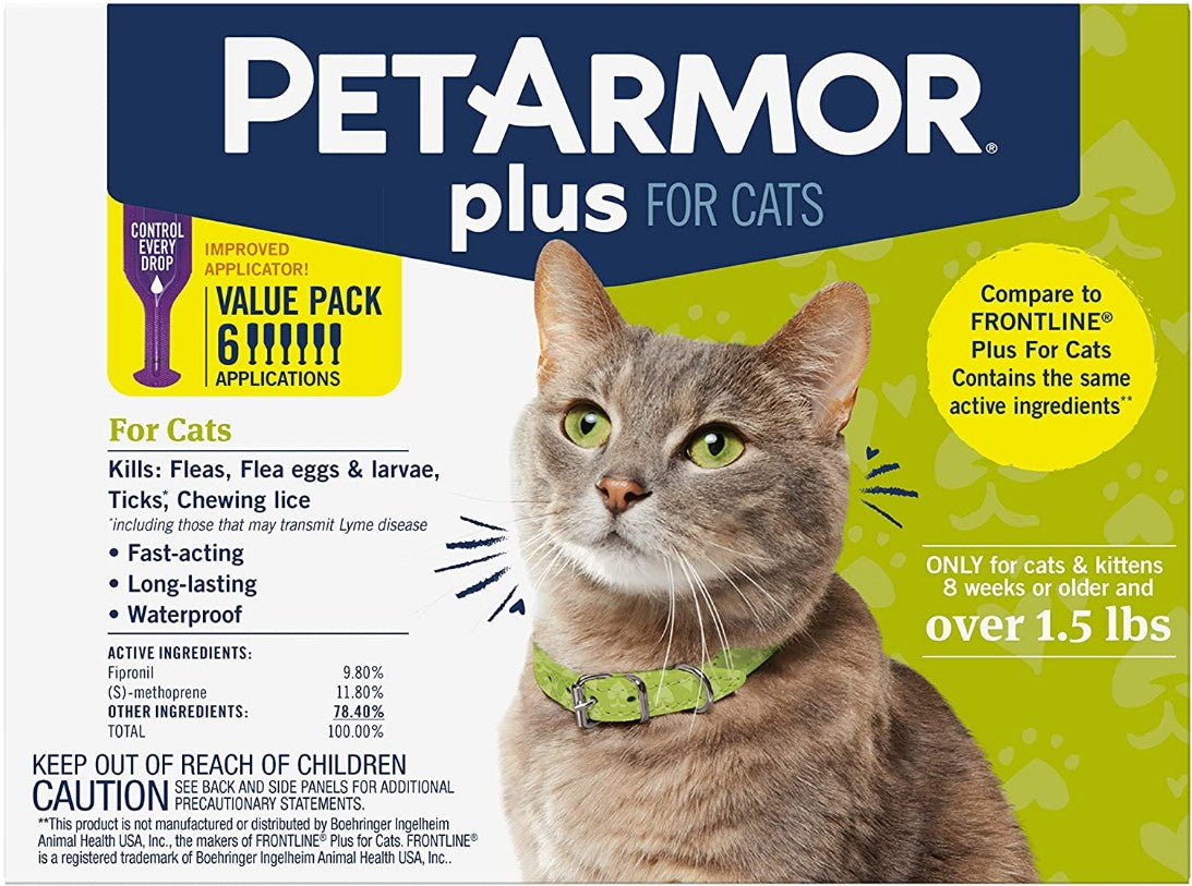 18 count (3 x 6 ct) PetArmor Plus Flea and Tick Treatment for Cats (Over 1.5 Pounds)