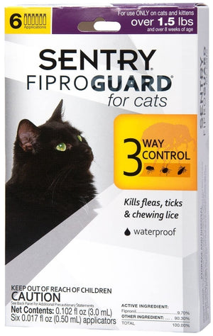 18 count (3 x 6 ct) Sentry FiproGuard Flea and Tick Control for Cats