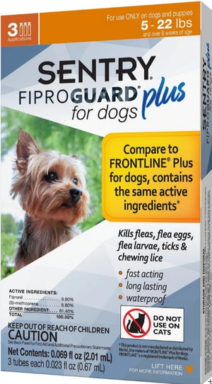 9 count (3 x 3 ct) Sentry FiproGuard Plus IGR Flea and Tick Control for Small Dogs and Puppies