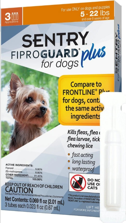 9 count (3 x 3 ct) Sentry FiproGuard Plus IGR Flea and Tick Control for Small Dogs and Puppies