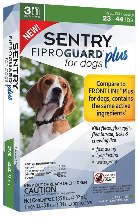 9 count (3 x 3 ct) Sentry FiproGuard Plus IGR Flea and Tick Control for Medium Dogs
