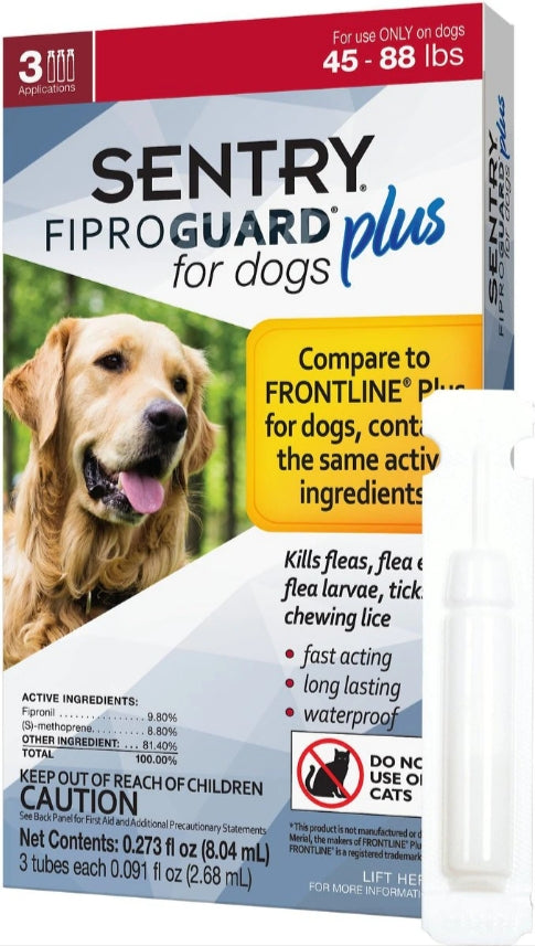 9 count (3 x 3 ct) Sentry FiproGuard Plus IGR Flea and Tick Control for Large Dogs