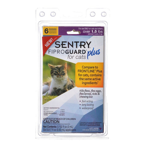 6 count Sentry FiproGuard Plus Flea and Tick Control for Cats and Kittens