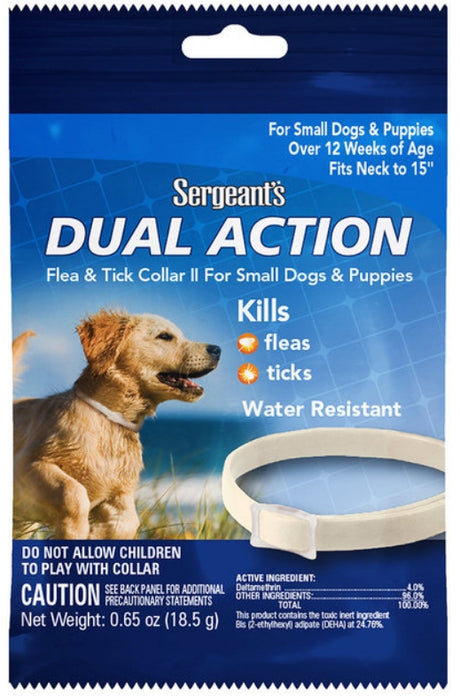 Sergeants Dual Action Flea and Tick Collar II for Small Dogs and Puppies Neck Size 15" - PetMountain.com