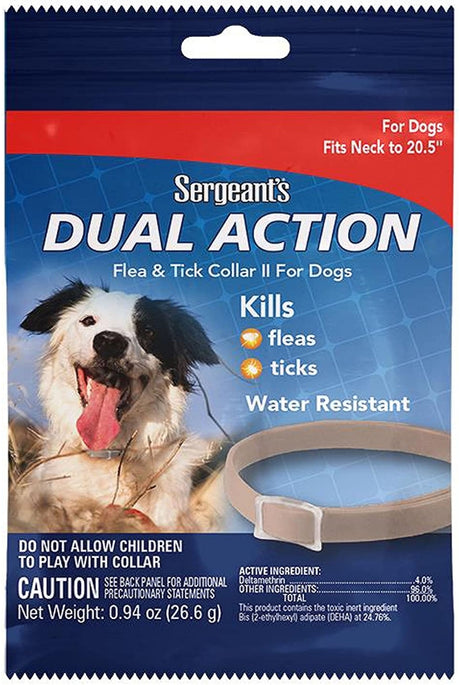6 count Sergeants Dual Action Flea and Tick Collar II for Dogs Neck Size 20.5"