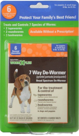 6 count Sentry Worm X Plus 7 Way De-Wormer Broad Spectrum for Puppies and Small Dogs