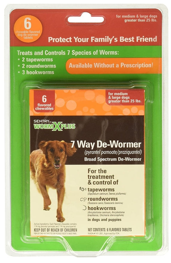 18 count (3 x 6 ct) Sentry Worm X Plus Large Dogs