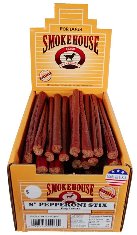 120 count (2 x 60 ct) Smokehouse Pepperoni Stix 8" Dog Treat with Display Box