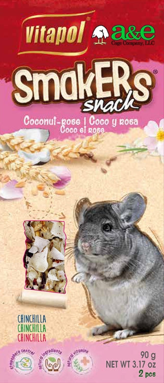 6 count (3 x 2 ct) AE Cage Company Smakers Coconut-Rose Sticks for Chinchillas
