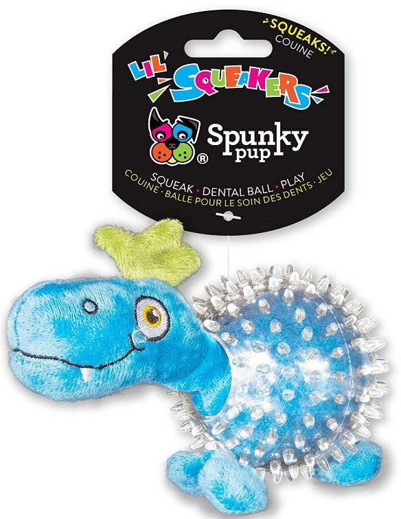 Spunky Pup Lil' Squeakers Dino In Clear Spiky Ball Dog Toy Assorted - PetMountain.com