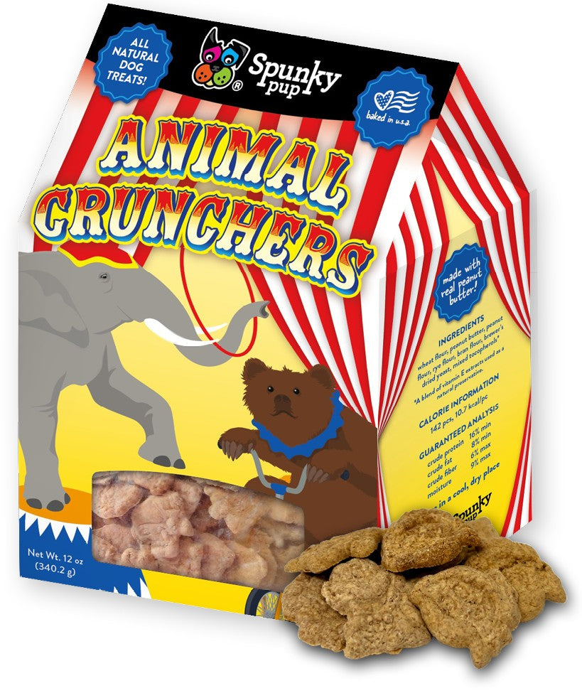 36 oz (3 x 12 oz Spunky Pup Animal Crunchers All Natural Dog Biscuit Treat Peanut Butter Flavor