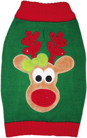 Fashion Pet Green Reindeer Dog Sweater - PetMountain.com