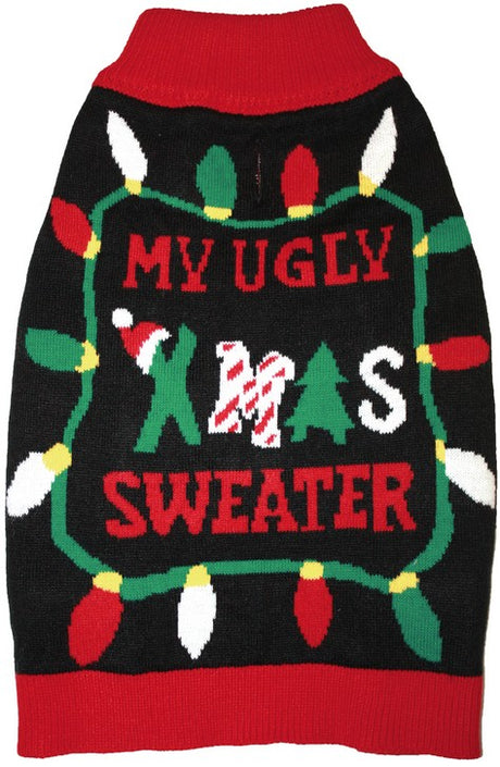 Small - 1 count Fashion Pet Black Ugly XMAS Dog Sweater