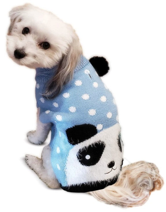 X-Small - 1 count Fashion Pet Panda Dog Sweater Blue