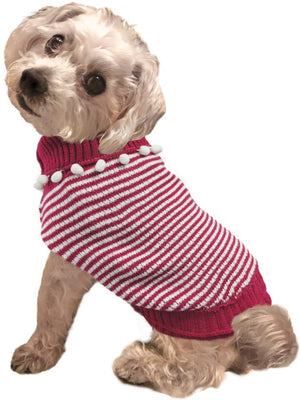 Fashion Pet Pom Pom Stripe Dog Sweater Raspberry - PetMountain.com