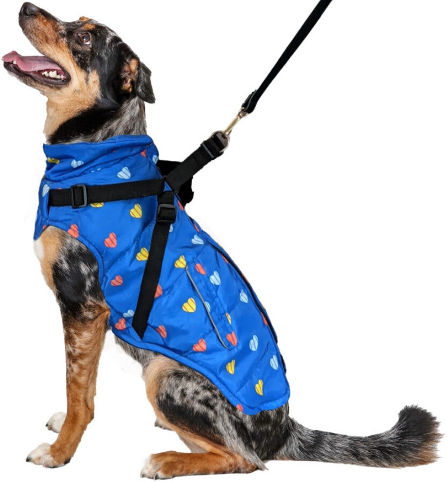 Fashion Pet Puffy Heart Harness Coat Blue - PetMountain.com