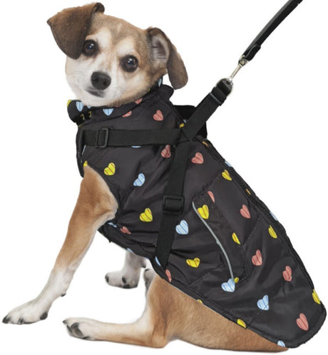 Fashion Pet Puffy Heart Harness Coat Black - PetMountain.com