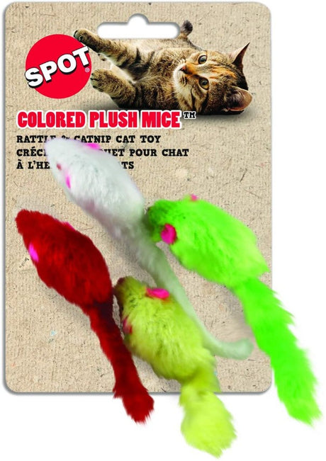 48 count (12 x 4 ct) Spot Colored Plush Mice Cat Toy