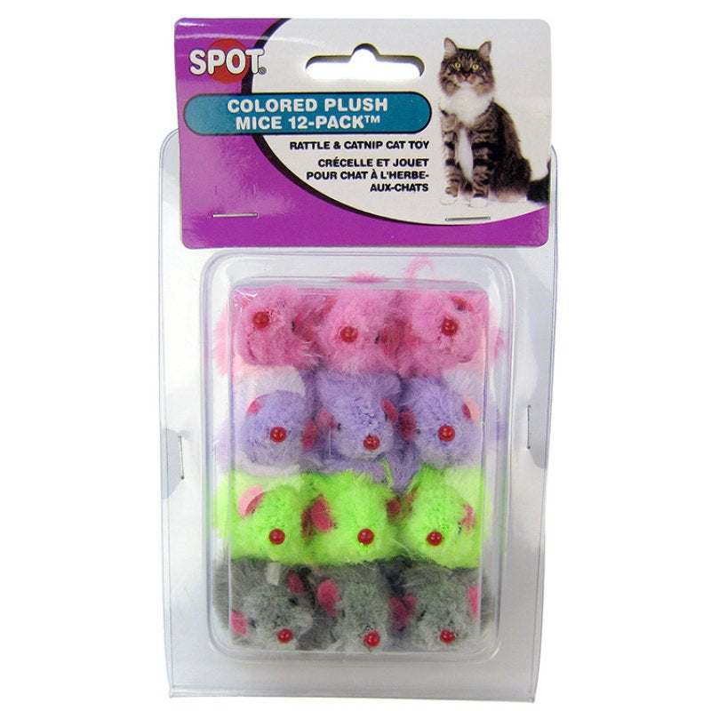 Spot Colored Plush Mice Cat Toy with Rattle and Catnip - PetMountain.com