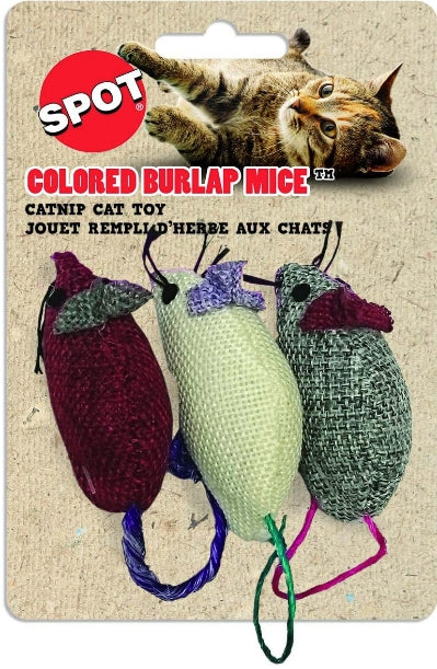 36 count (12 x 3 ct) Spot Colored Burlap Mice Catnip Cat Toy