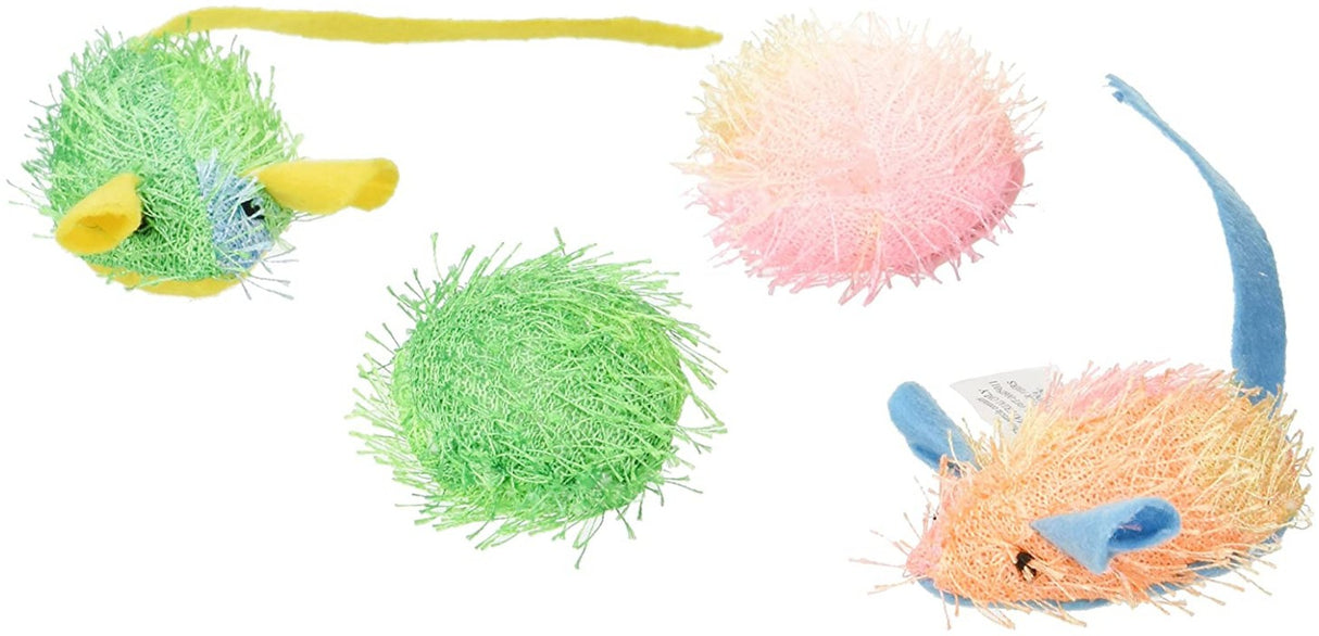 4 count Spot Stringy Mice and Balls Catnip Cat Toys