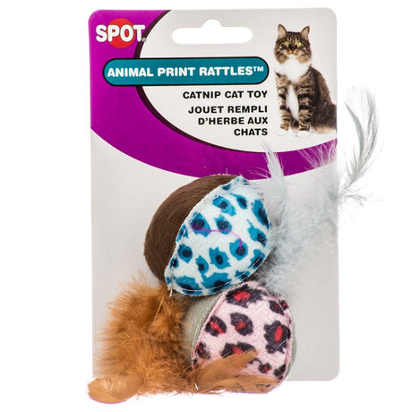 8 count (4 x 2 ct) Spot Animal Print Rattle with Catnip Cat Toy