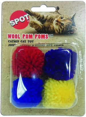 24 count (6 x 4 ct) Spot Wool Pom Poms with Catnip