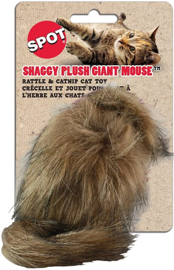 Spot Shaggy Plush Giant Mouse with Rattle and Catnip Cat Toy - PetMountain.com