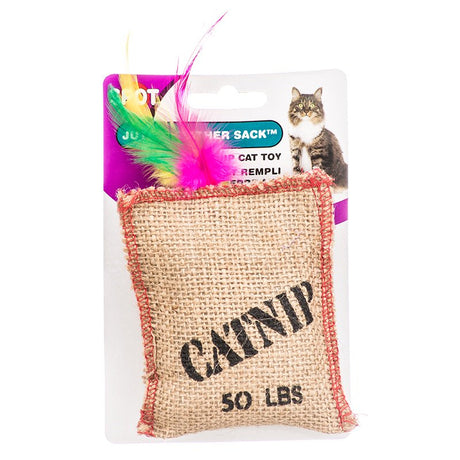 9 count Spot Jute and Feather Sack with Catnip Cat Toy