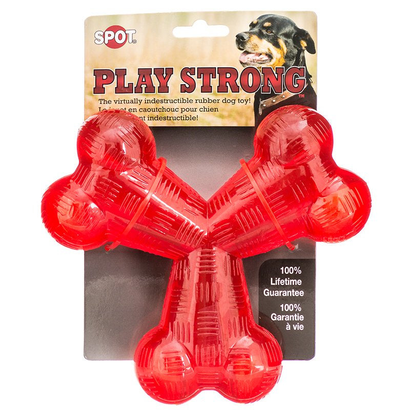 1 count Spot Play Strong Rubber Trident Dog Toy Red