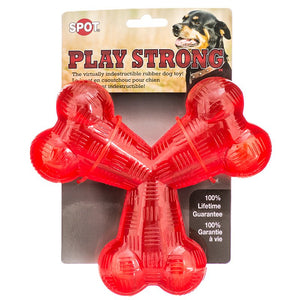 3 count Spot Play Strong Rubber Trident Dog Toy Red