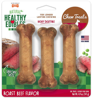 Nylabone Natural Healthy Edibles Chew Dog Treats Roast Beef Regular - PetMountain.com