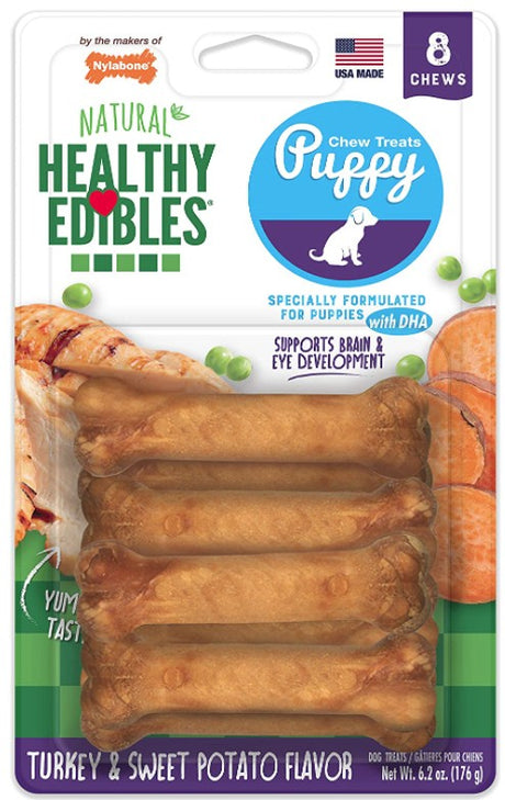 48 count (6 x 8 ct) nylabone-natural-healthy-edibles-puppy-turkey-and-sweet-potato-puppy-chew-treats-petite