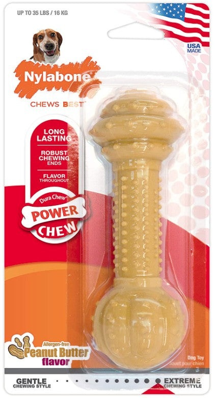 Wolf - 8 count Nylabone Dura Chew Barbell Chew Toy Peanut Butter Flavor