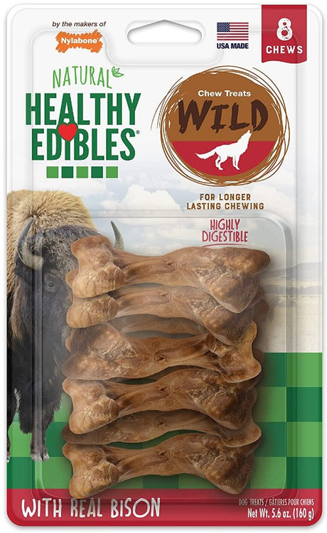 96 count (12 x 8 ct) Nylabone Healthy Edibles Natural Wild Bison Chew Treats Small