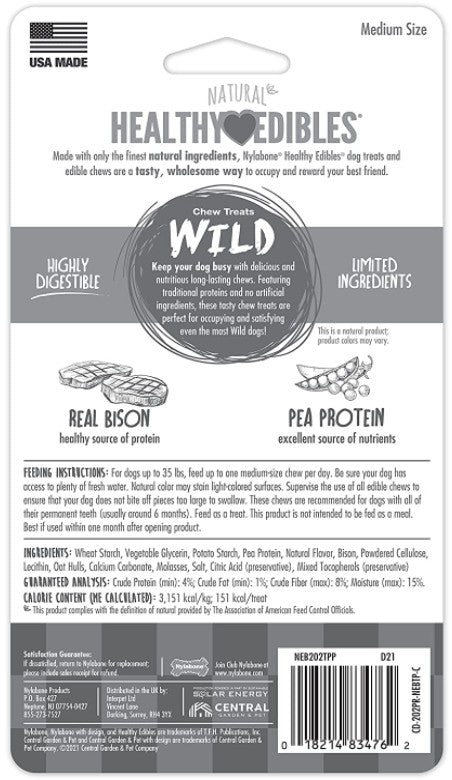 2 count Nylabone Healthy Edibles Natural Wild Bison Chew Treats Medium